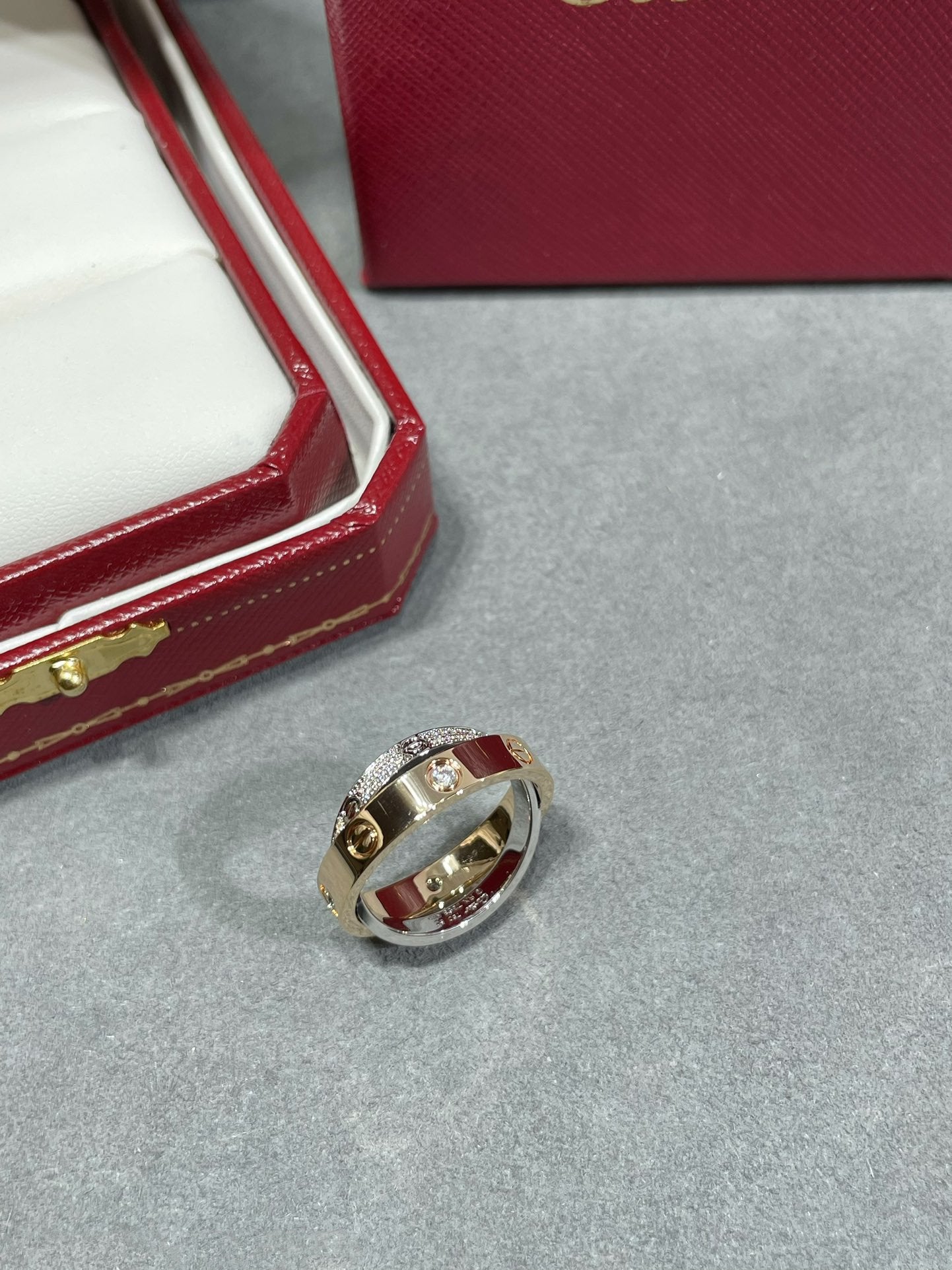 ¡®Lume Jewels¡¯LOVE PINK GOLD SILVER DIAMOND DOUBLE RING