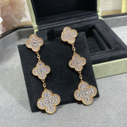 ¡®Lume Jewels¡¯CLOVER 3 MOTIFS DIAMOND PAVED ROSE GOLD EARRINGS