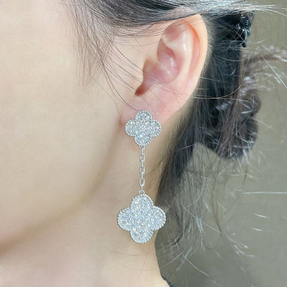 ¡®Lume Jewels¡¯CLOVER 2 MOTIFS DIAMOND PAVED SILVER EARRINGS