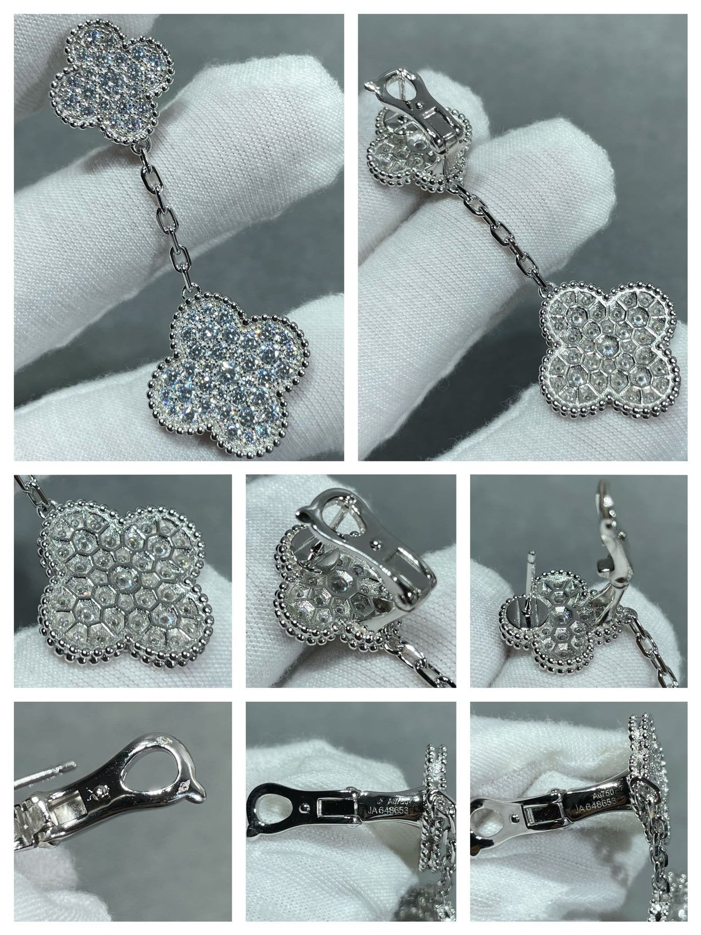 ¡®Lume Jewels¡¯CLOVER 2 MOTIFS DIAMOND PAVED SILVER EARRINGS