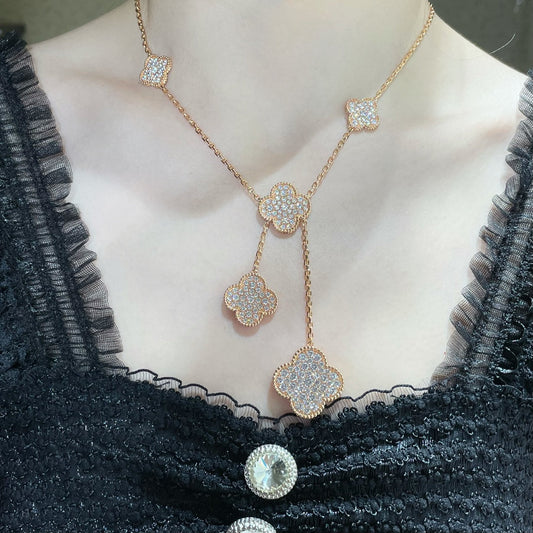 ¡®Lume Jewels¡¯CLOVER 6 MOTIF DIAMOND PAVED NECKLACE