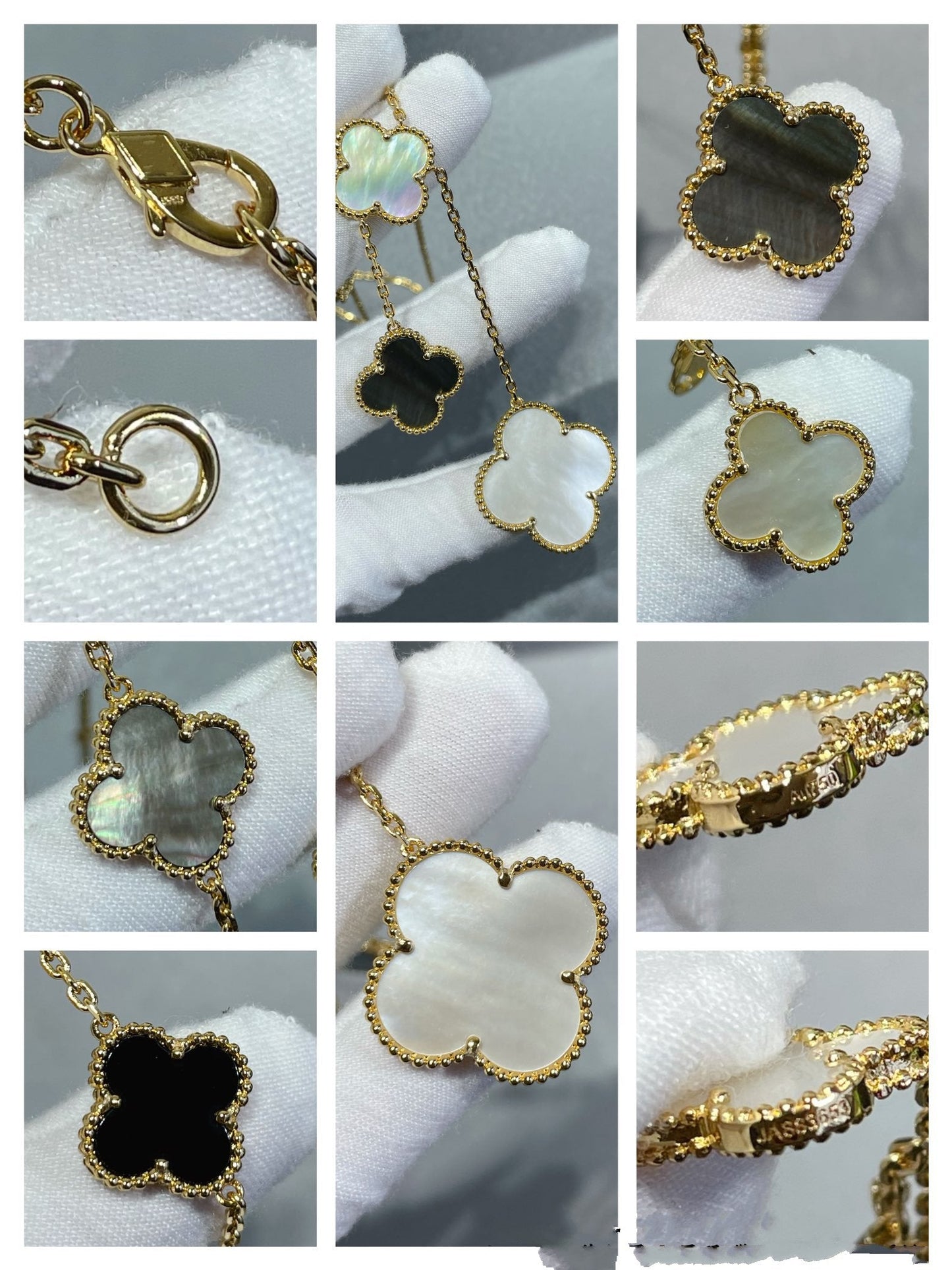 ¡®Lume Jewels¡¯CLOVER 6 MOTIF MOP ONYX GOLD NECKLACE
