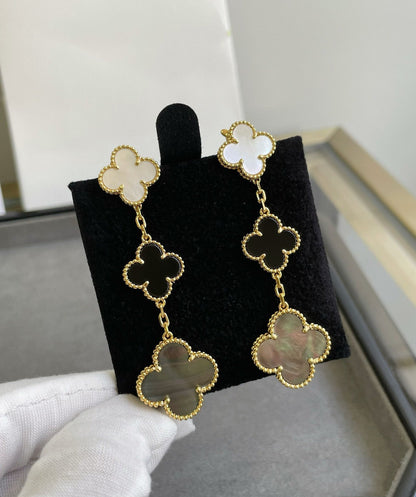 ¡®Lume Jewels¡¯CLOVER 3 MOTIF MOP ONYX DARK MOP PINK GOLD EARRINGS