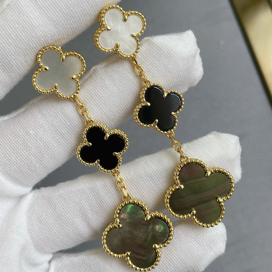 ¡®Lume Jewels¡¯CLOVER 3 MOTIF MOP ONYX DARK MOP PINK GOLD EARRINGS