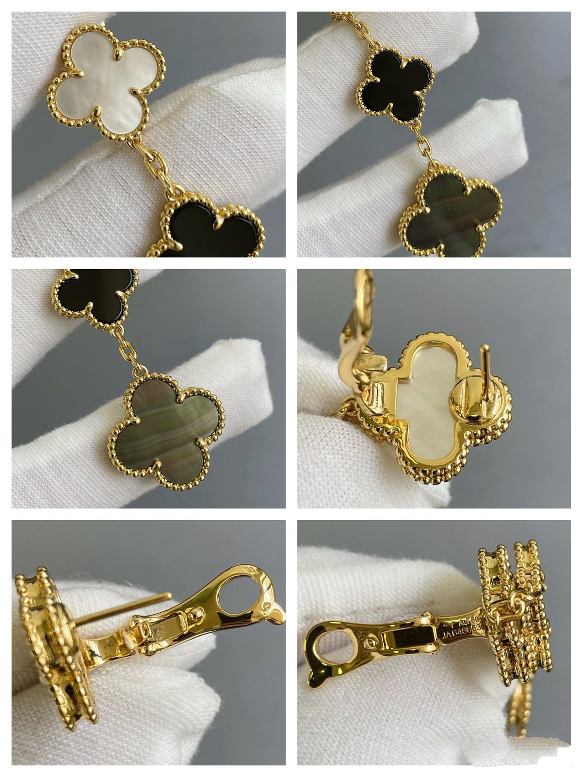 ¡®Lume Jewels¡¯CLOVER 3 MOTIF MOP ONYX DARK MOP PINK GOLD EARRINGS