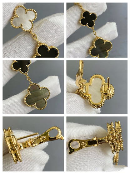 ¡®Lume Jewels¡¯CLOVER 3 MOTIF MOP ONYX DARK MOP PINK GOLD EARRINGS