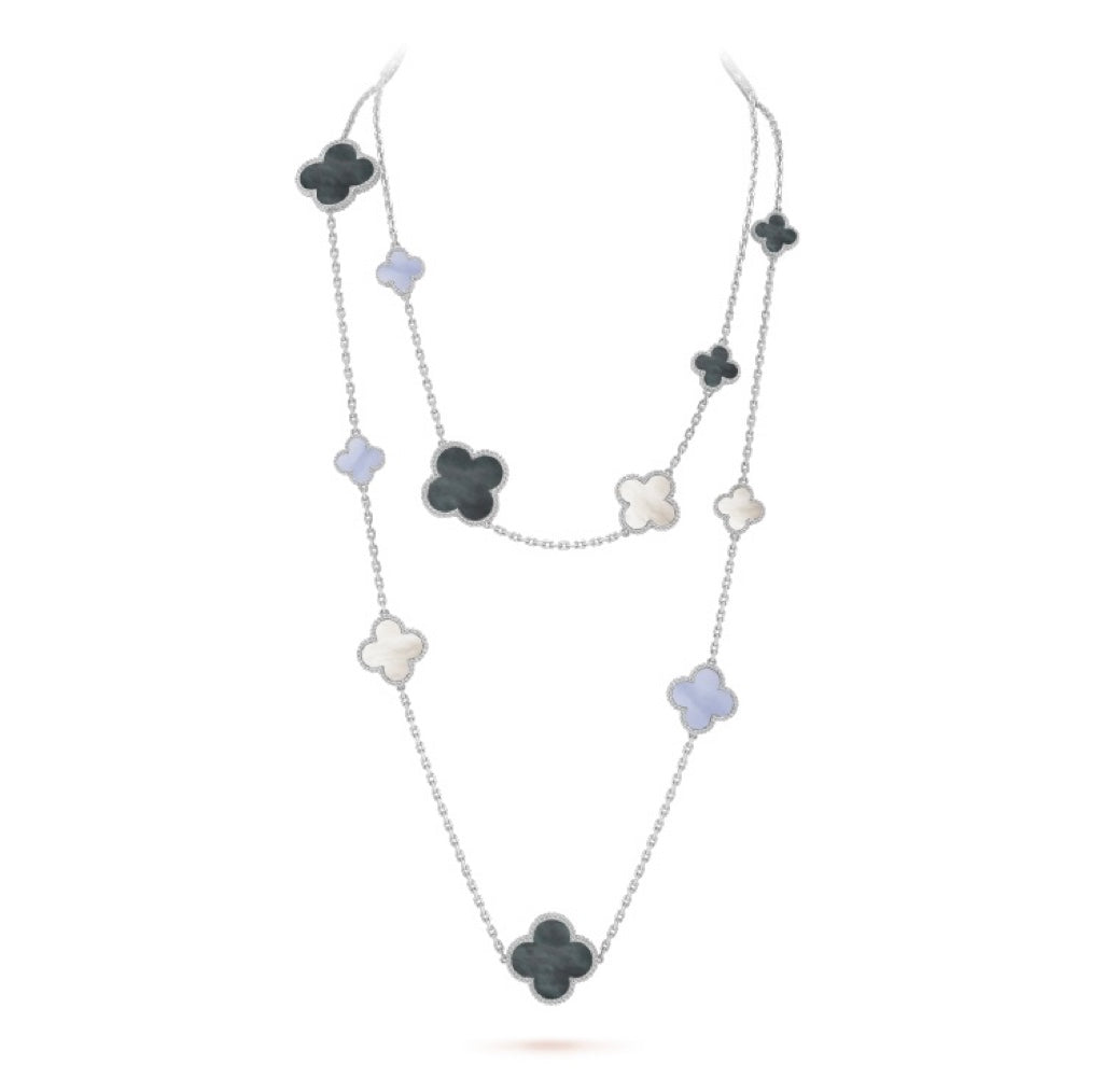 ¡®Lume Jewels¡¯CLOVER 16 MOTIF CHALCEDONY MOP SILVER NECKLACE
