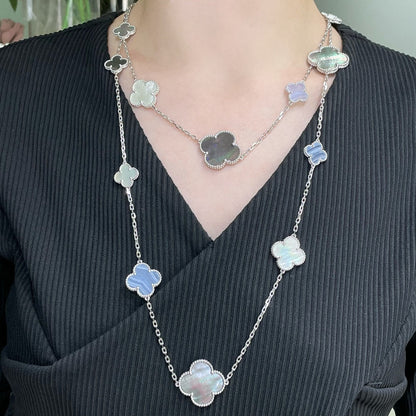 ¡®Lume Jewels¡¯CLOVER 16 MOTIF CHALCEDONY MOP SILVER NECKLACE