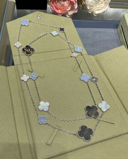 ¡®Lume Jewels¡¯CLOVER 16 MOTIF CHALCEDONY MOP SILVER NECKLACE