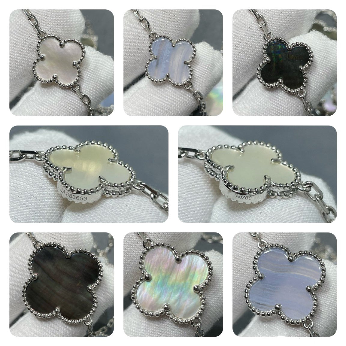 ¡®Lume Jewels¡¯CLOVER 16 MOTIF CHALCEDONY MOP SILVER NECKLACE