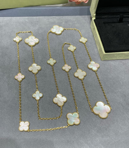 ¡®Lume Jewels¡¯CLOVER 16 MOTIF WHITE MOP GOLD NECKLACE