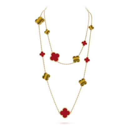 ¡®Lume Jewels¡¯CLOVER 16 MOTIF CARNELIAN TIGER EYE ROSE GOLD NECKLACE