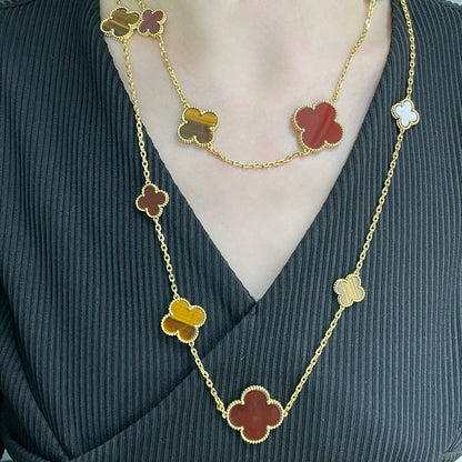 ¡®Lume Jewels¡¯CLOVER 16 MOTIF CARNELIAN TIGER EYE ROSE GOLD NECKLACE