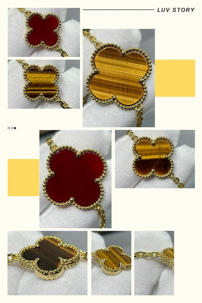 ¡®Lume Jewels¡¯CLOVER 16 MOTIF CARNELIAN TIGER EYE ROSE GOLD NECKLACE