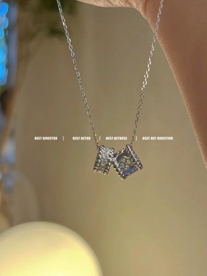 ¡®Lume Jewels¡¯PERLEE DOUBLE PENDANT SILVER DIAMOND NECKLACE