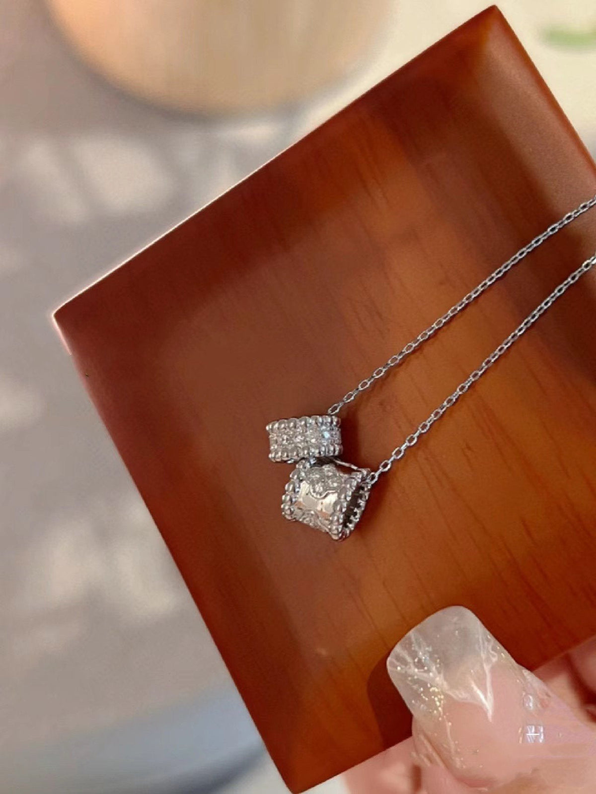 ¡®Lume Jewels¡¯PERLEE DOUBLE PENDANT SILVER DIAMOND NECKLACE