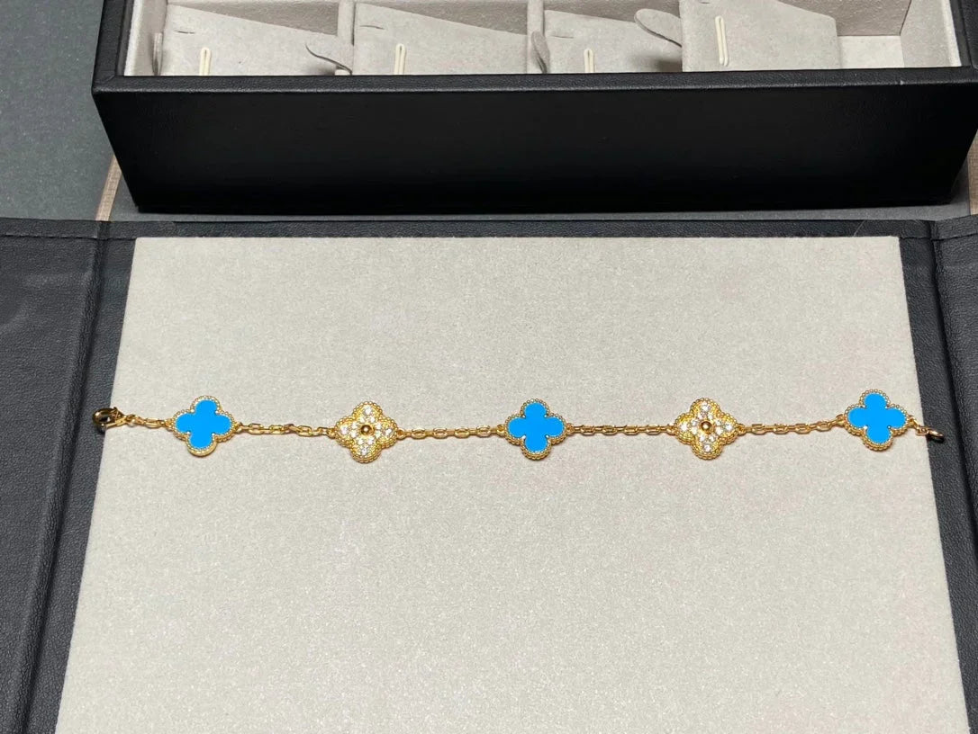[Lume Jewels]New CLOVER 5 MOTIF BLUE AGATE BRACELET COLLECTION