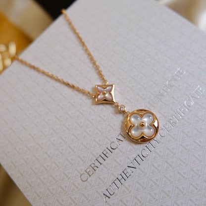 ¡®Lume Jewels¡¯STAR AND SUN WHITE MOP 2 MOTIF PINK GOLD NECKLACE