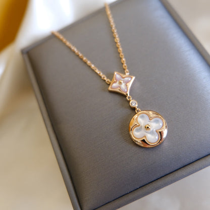 ¡®Lume Jewels¡¯STAR AND SUN WHITE MOP 2 MOTIF PINK GOLD NECKLACE