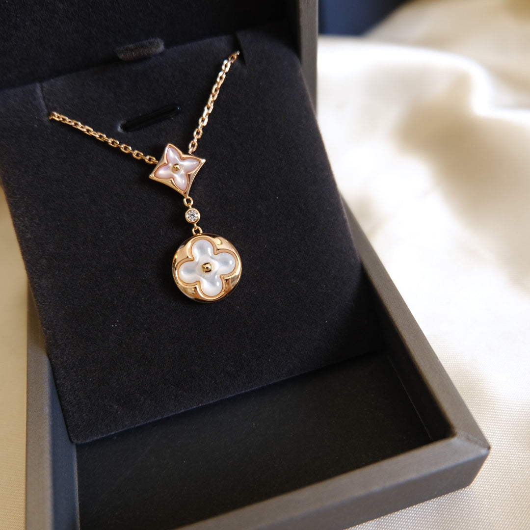 ¡®Lume Jewels¡¯STAR AND SUN WHITE MOP 2 MOTIF PINK GOLD NECKLACE