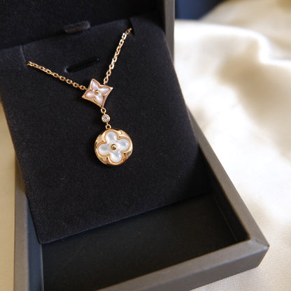 ¡®Lume Jewels¡¯STAR AND SUN WHITE MOP 2 MOTIF PINK GOLD NECKLACE