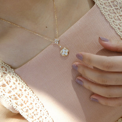 ¡®Lume Jewels¡¯STAR AND SUN WHITE MOP 2 MOTIF PINK GOLD NECKLACE