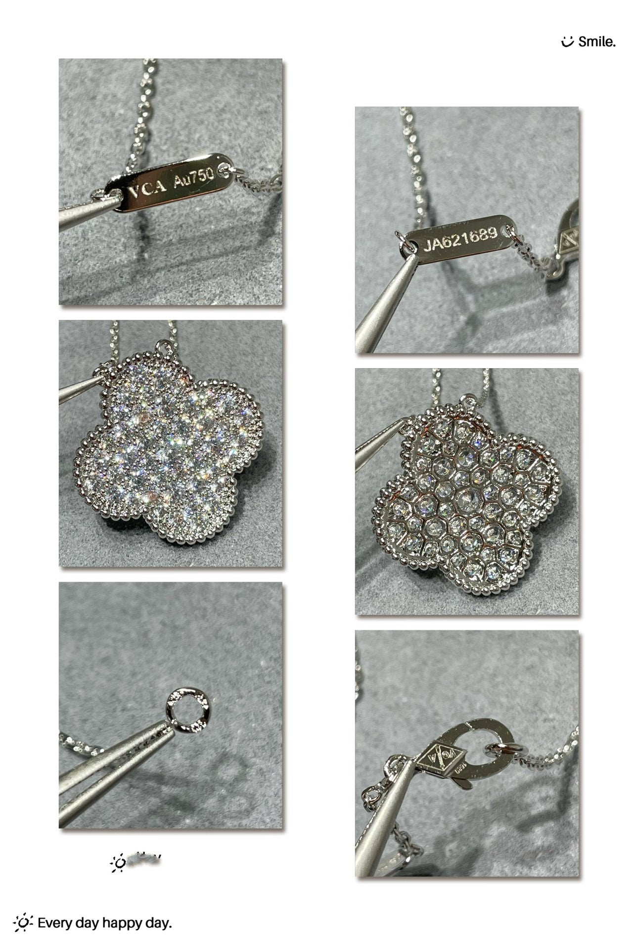 ¡®Lume Jewels¡¯CLOVER 25MM LARGE PENDANT DIAMOND PAVED SILVER NECKLACE