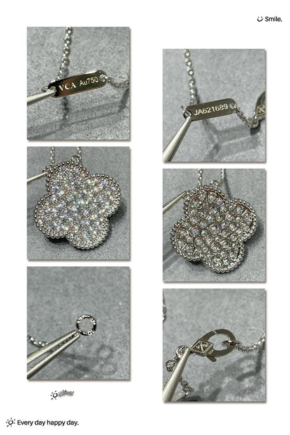 ¡®Lume Jewels¡¯CLOVER 25MM LARGE PENDANT DIAMOND PAVED SILVER NECKLACE