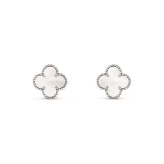 ¡®Lume Jewels¡¯CLOVER MEDIUM 1 MOTIFS  WHITE MOP EARRINGS SILVER