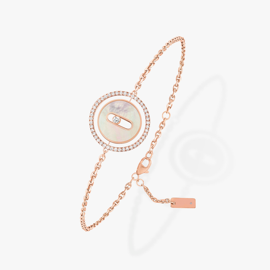 [Lume Jewels]LUCKY MOVE WHITE MOTHER OF PEARL PINK GOLD DIAMOND BRACELET(Adjustable)