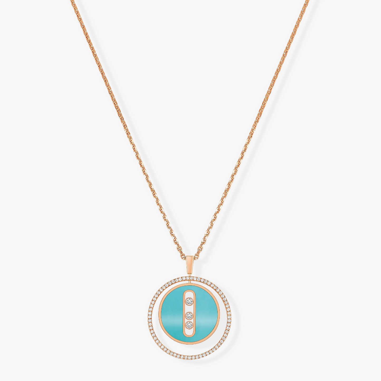 [Lume Jewels]LUCKY MOVE 3 DIAMONDS TURQUOISE PINK GOLD DIAMOND NECKLACE