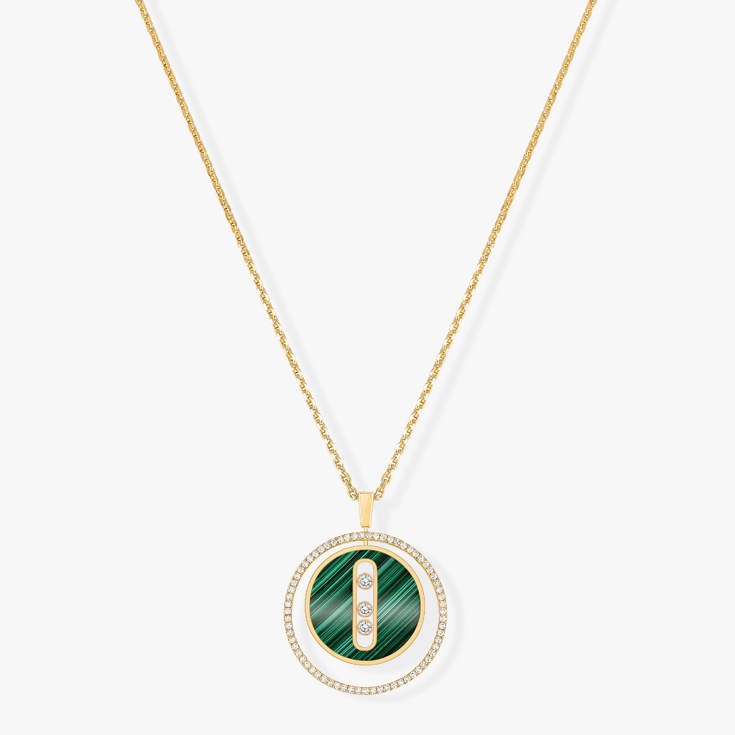 [Lume Jewels]LUCKY MOVE 3 DIAMOND MALACHITE GOLD DIAMOND NECKLACE