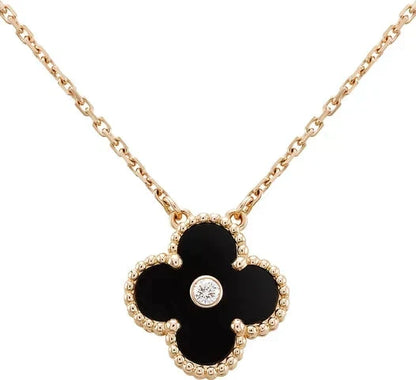 ¡®Lume Jewels¡¯CLOVER 15MM DIAMOND ONYX NECKLACE