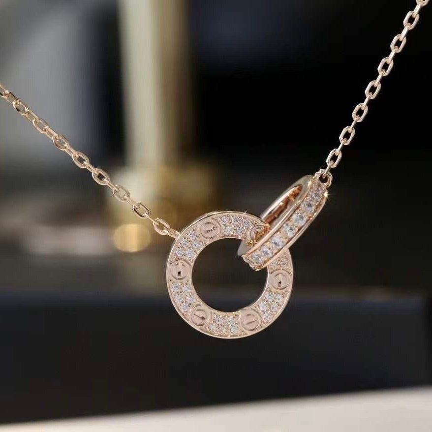 ¡®Lume Jewels¡¯LOVE 7.6MM NECKLACE ROSE GOLD AND SILVER  FULL DIAMOND