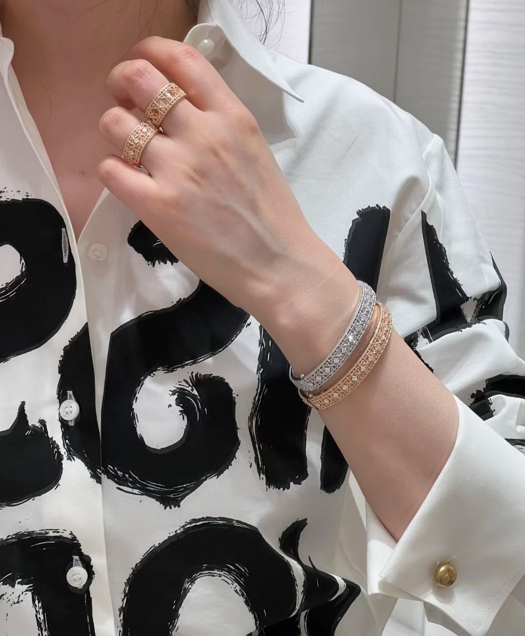 [Lume Jewels] 2026 WOVEN-PATTERN BRACELET SET WITH FULL DIAMOND INLAY THREE-COLORS