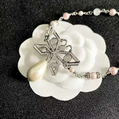 [Lume Jewels] Bow & Pearl Double C Pavé Diamond Necklace