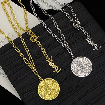 [Lume Jewels]Double-Chain Disc Pendant Necklace