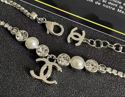 [Lume Jewels]Double C Necklace with Pearls & Cubic Zirconia