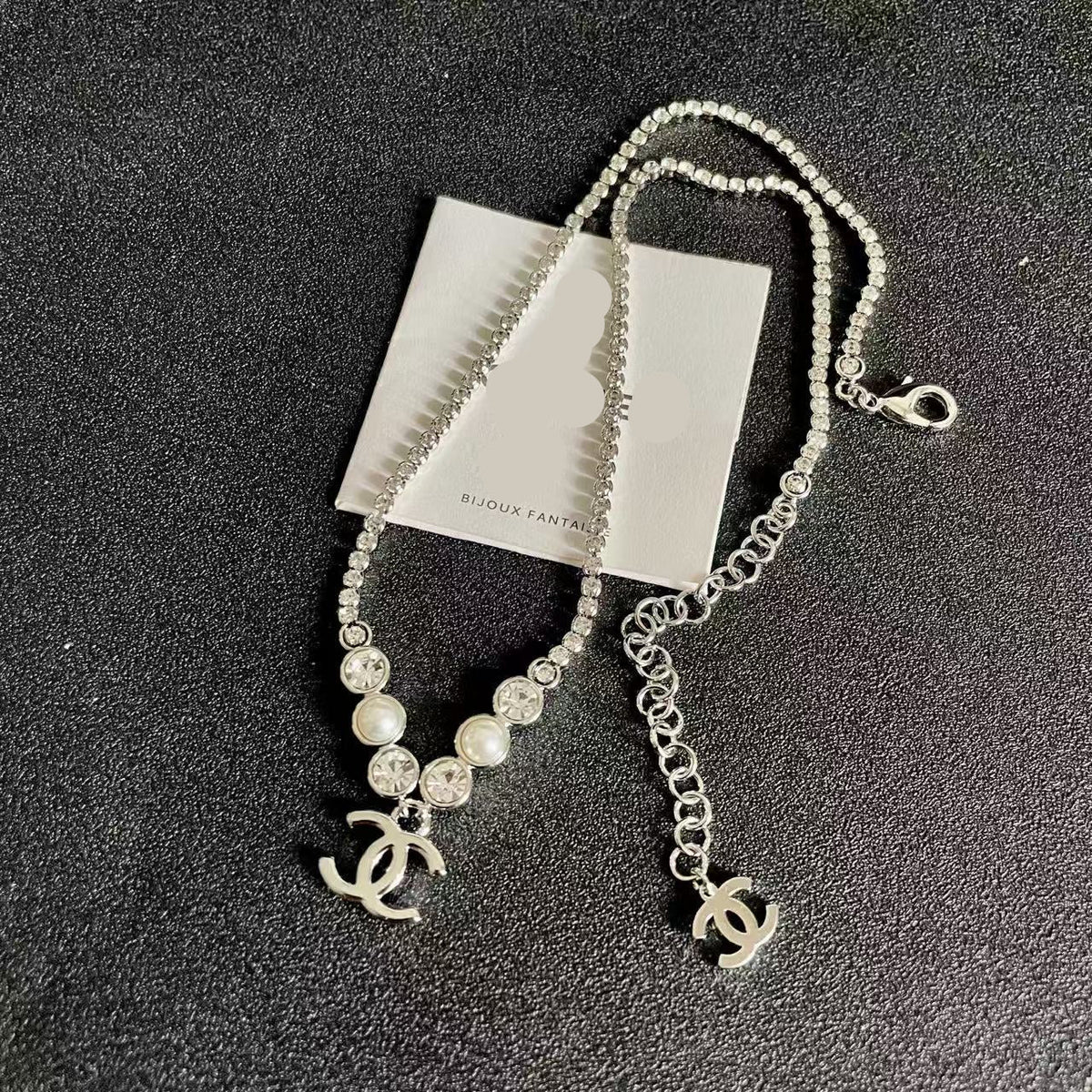 [Lume Jewels]Double C Necklace with Pearls & Cubic Zirconia