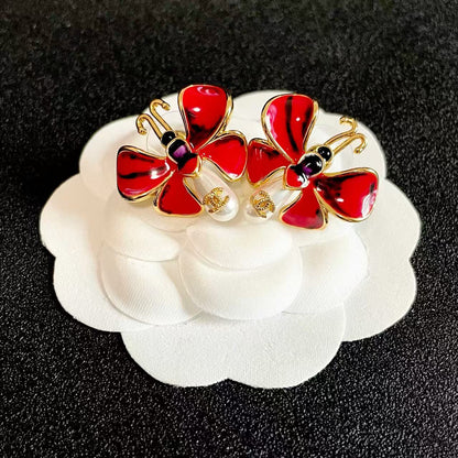 [Lume Jewels] Ladybug Enamel & Faux Pearl Clip-On Earrings