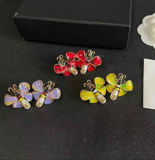 [Lume Jewels] Ladybug Enamel & Faux Pearl Clip-On Earrings