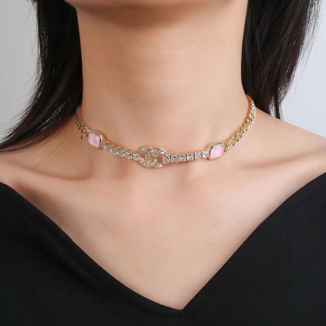 [Lume Jewels]Pink Sugar Cube Double CC Crystal Choker