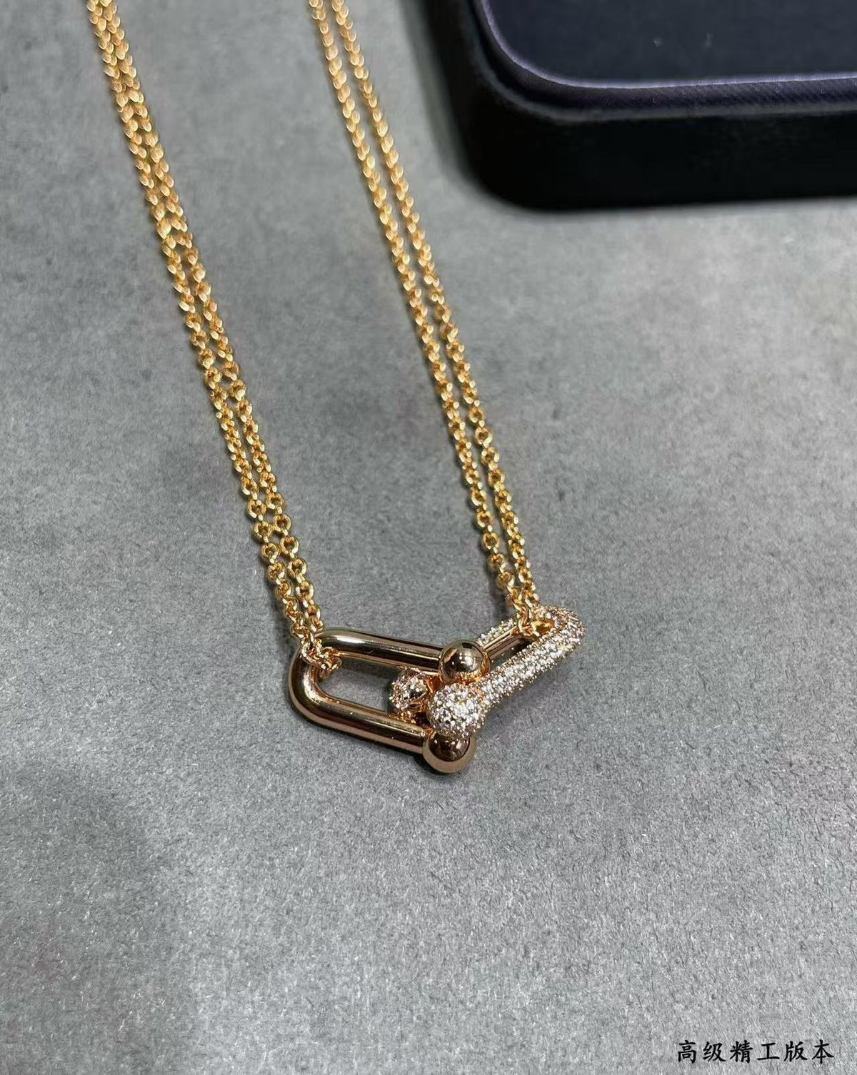 [Lume Jewels]T House Diamond-Set Double Chain Link Pendant Necklace