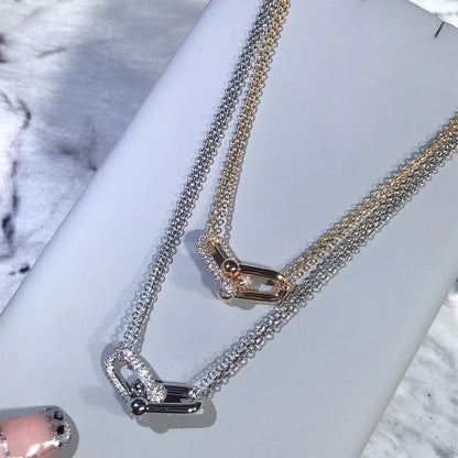 [Lume Jewels]T House Diamond-Set Double Chain Link Pendant Necklace