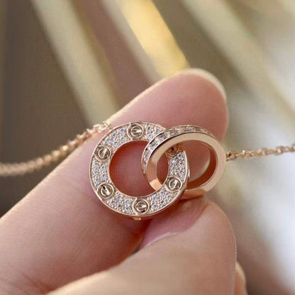 ¡®Lume Jewels¡¯LOVE 7.6MM NECKLACE ROSE GOLD AND SILVER  FULL DIAMOND
