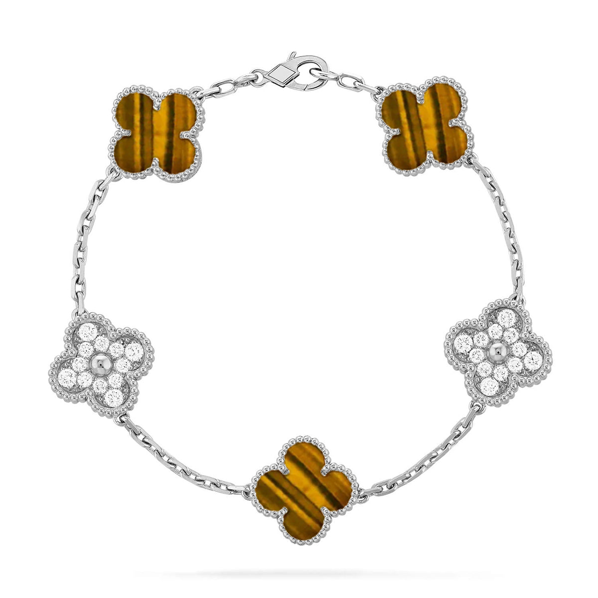 [Lume Jewels]New  CLOVER 5 MOTIFS TIGER EYE BRACELET COLLECTION