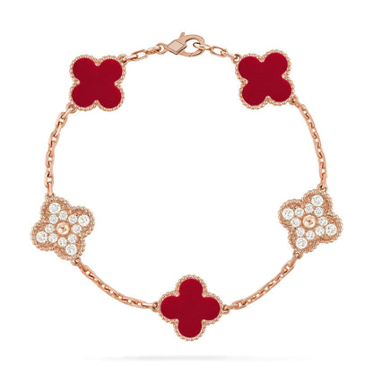 [Lume Jewels]New  CLOVER 5 MOTIF RED CORNELIAN BRACELET COLLECTION