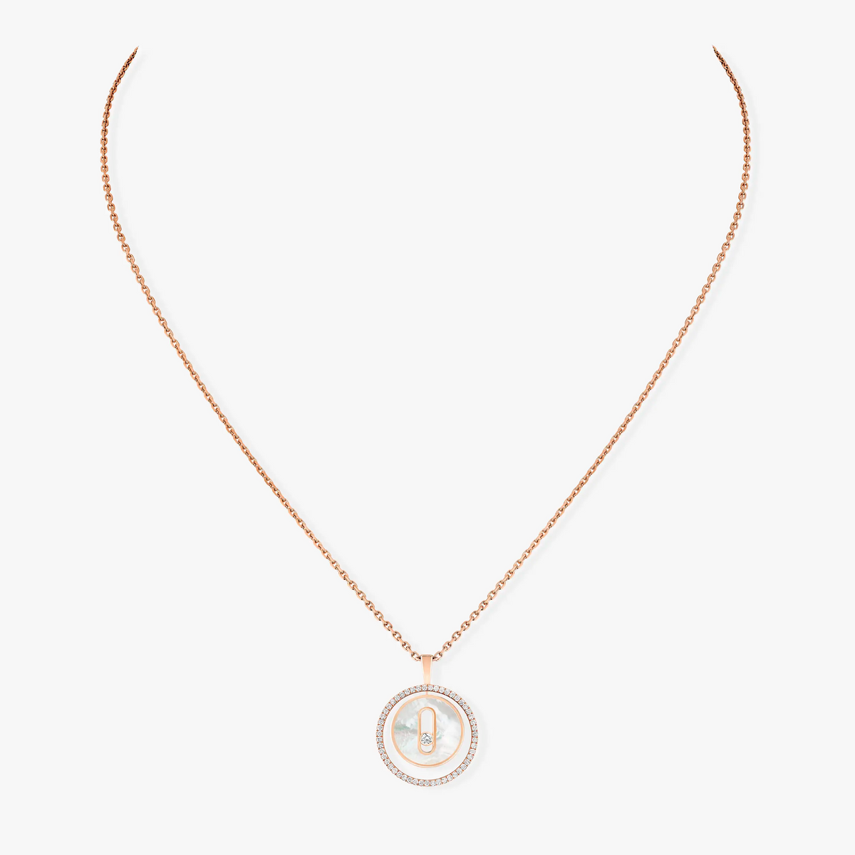 [Lume Jewels]LUCKY MOVE 1 DIAMOND WHITE MOTHER OF PEARL PINK GOLD DIAMOND NECKLACE