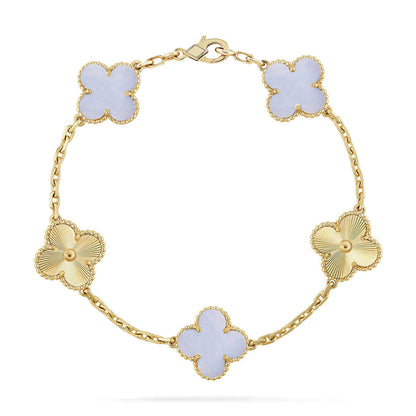 [Lume Jewels]New  CLOVER 5 MOTIF PURPLE CHALCEDONY BRACELET COLLECTION