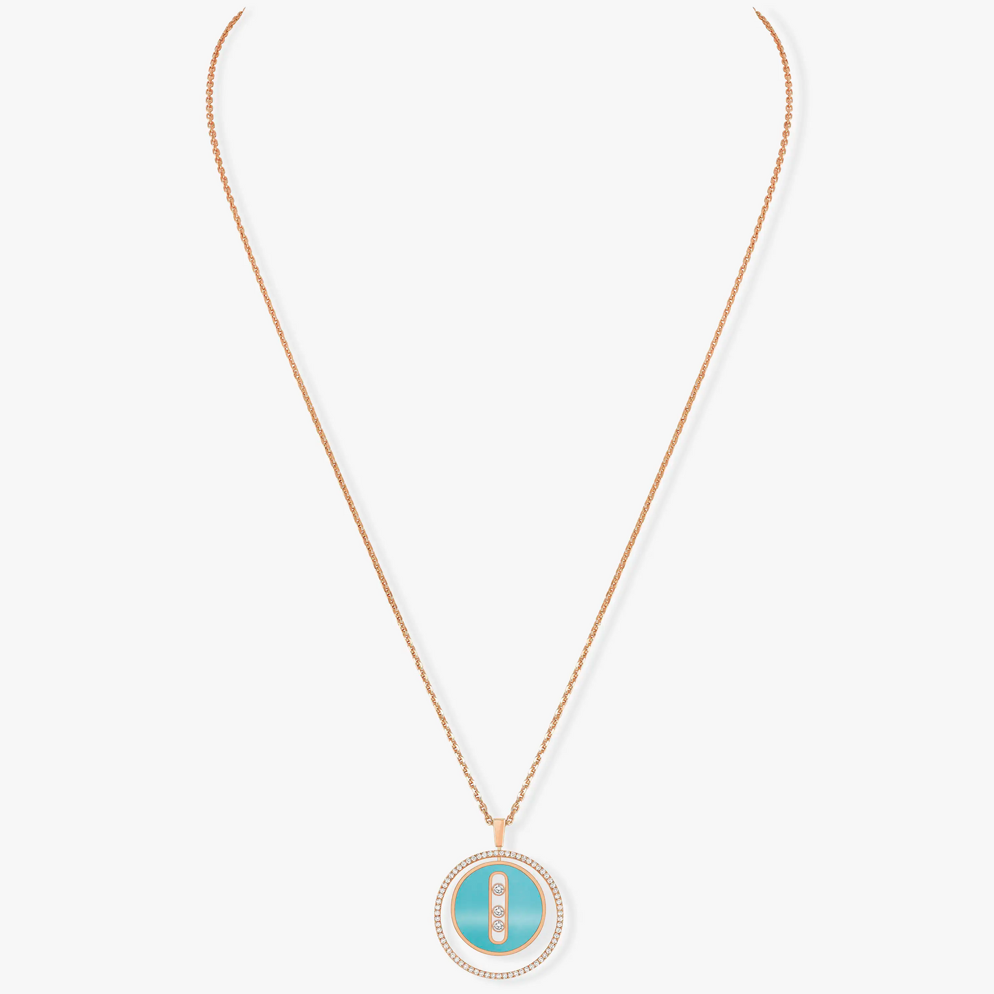 [Lume Jewels]LUCKY MOVE 3 DIAMONDS TURQUOISE PINK GOLD DIAMOND NECKLACE